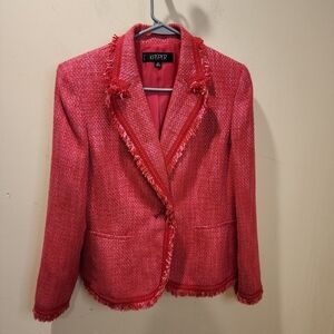 Kasper Vibrant Red Blazer with Fringe Accents Size 12p